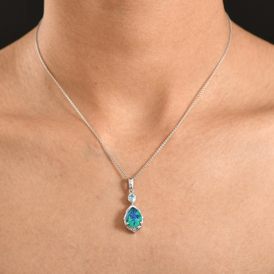 D'Joy Pfau Quarz Triplette, Blauer Apatit Anhänger 925 Silber rhodiniert ca. 3.48 ct