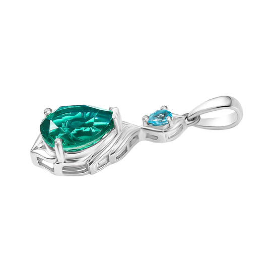 D'Joy Pfau Quarz Triplette, Blauer Apatit Anhänger 925 Silber rhodiniert ca. 3.48 ct