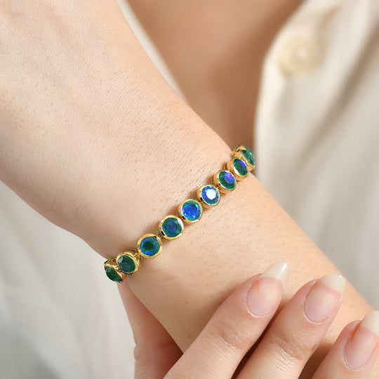 D'Joy Pfau Quarz Triplette Armband ca. 20 cm 925 Silber 750 Gelbgold Vermeil ca. 22,70 ct.
