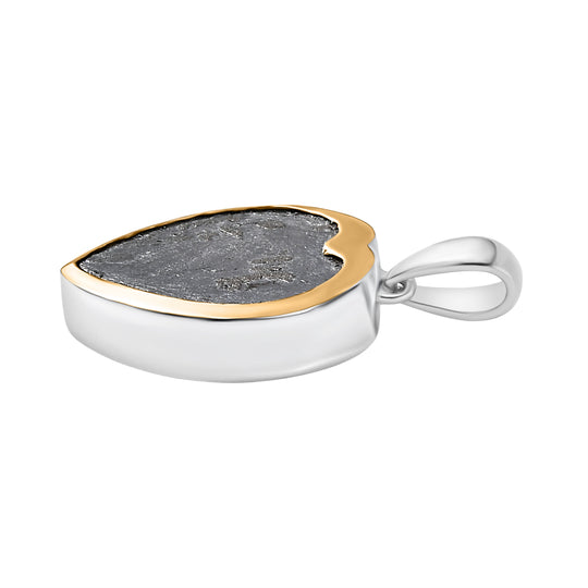 D'Joy Muonionalusta Meteorit Anhänger 925 Silber Rhodiniert und 750 Gelbgold Vermeil ca. 19.50 ct