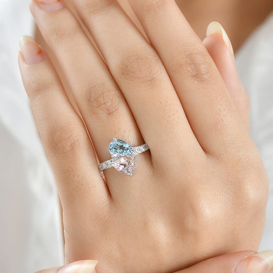 Luxuriant - AAA Aquamarin, Rosa Morganit AGI zertifiziert Ring 417 Gold (Größe 19.00) ca. 3.03 ct