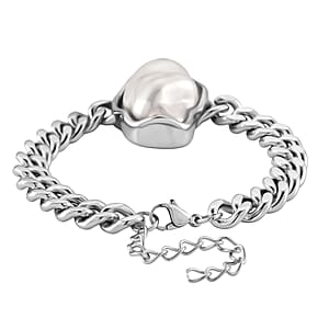 Goldene Muschelkernperle Armband ca. 19 cm 316L Edelstahl Ion-Gelbbeschichtung
