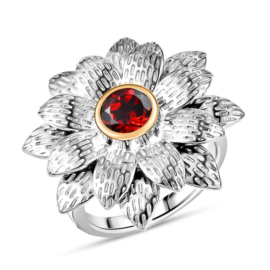 EVER TRUE Roter Granat Ring Nickelfreies Messing platiniert und vergoldet (Größe 17.00) ca. 1,00 ct