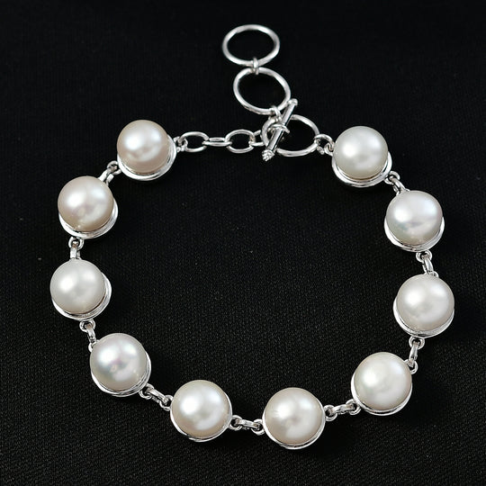 EVER TRUE Pfirsich-Süßwasser Perle (8.5-9 mm) Armband ca. 19 cm Nickelfreies Messing
