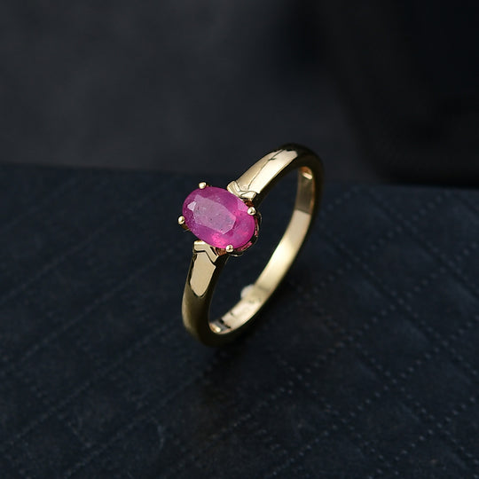 D'Joy Afrikanischer Rubin (Fissure gefüllt) Ring 925 Silber 750 Gelb Vergoldet (Größe 21.00) ca. 1,21 ct