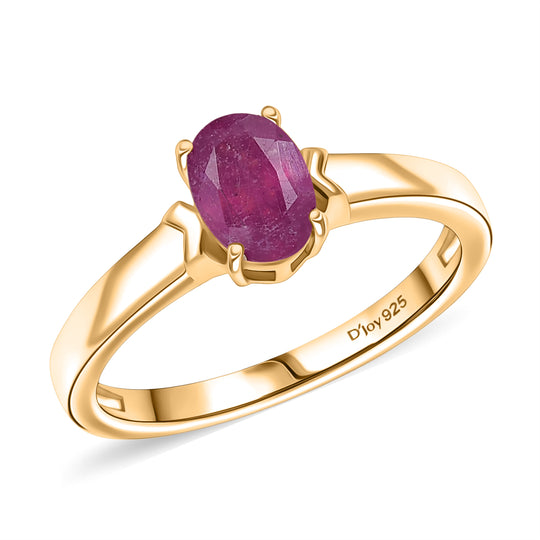 D'Joy Afrikanischer Rubin (Fissure gefüllt) Ring 925 Silber 750 Gelb Vergoldet (Größe 21.00) ca. 1,21 ct