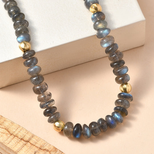 D'Joy AAA Labradorit Halskette ca. 45 cm + 5 cm Extender, 925 Silber 750 Gelbgold Vermeil ca. 150,00 ct.