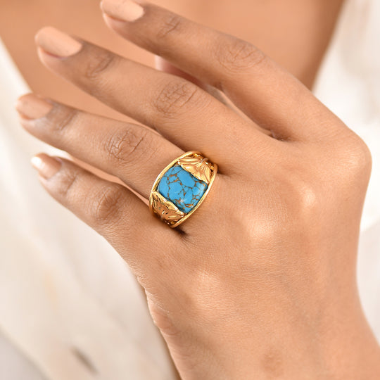 EVER TRUE Blaues Türkis Ring Nickelfreies Messing Zweifarbige Beschichtung (Größe 19.00) ca. 5,79 ct