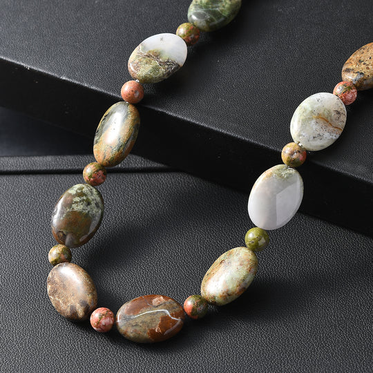 EVER TRUE Grüner Opal, Unakite Halskette ca. 45 cm + 2.5 cm Extender, Nickelfreies Messing platiniert ca. 210.00 ct