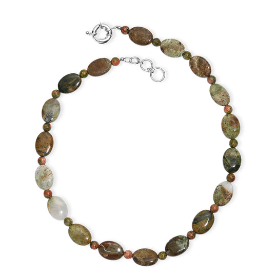 EVER TRUE Grüner Opal, Unakite Halskette ca. 45 cm + 2.5 cm Extender, Nickelfreies Messing platiniert ca. 210.00 ct