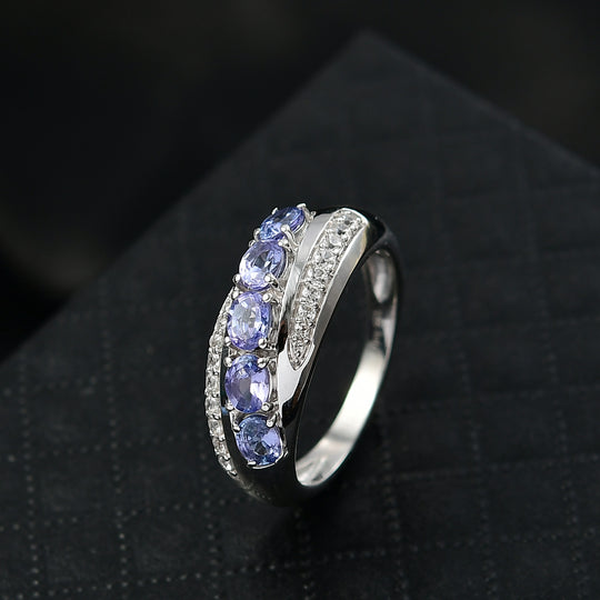 Königlicher Harmonie - D'Joy Tansanit, Weißer Zirkon Ring 925 Silber rhodiniert (Größe 18.00) ca. 1.14 ct