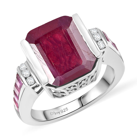 D'Joy Afrikanischer Rubin (Fissure gefüllt) Ring 925 Silber rhodiniert (Größe 20.00) ca. 10,08 ct