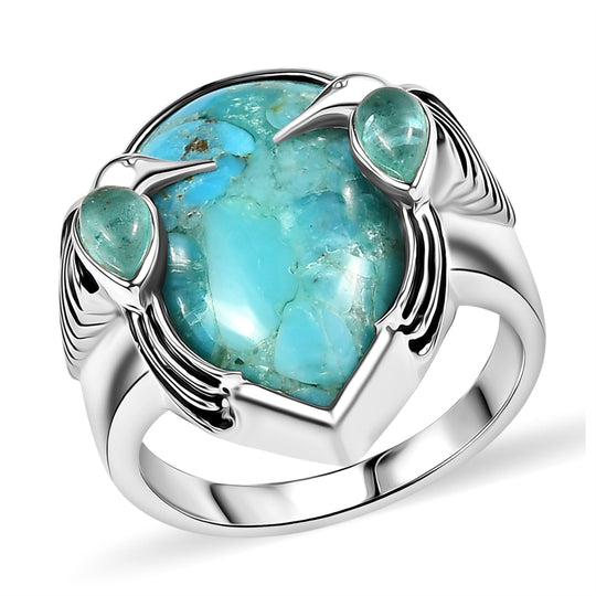 Sajen Silber - Kolibri-Harmonie-Ring, Türkis, Apatit 925 Silber rhodiniert (Größe 17.00) ca. 8.85 ct
