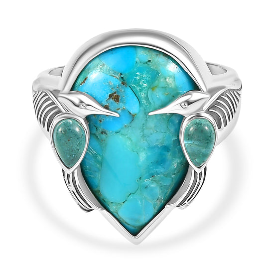 Sajen Silber - Kolibri-Harmonie-Ring, Türkis, Apatit 925 Silber rhodiniert (Größe 17.00) ca. 8.85 ct