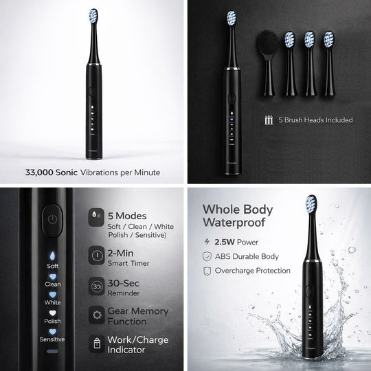 USB charging frequency sonic electric toothbrush - black Size: 24.5*2.5cm Weight: 116g Material: ABS 3.7V 14500 lithium battery 500MA 2.5W Maximu