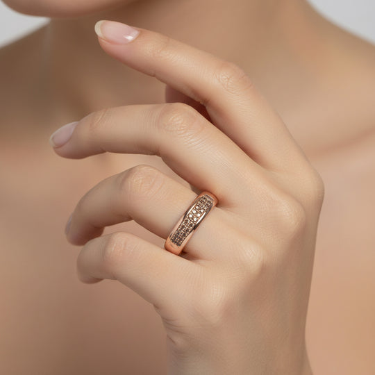 D'Joy Natürlicher Champagner Diamant Ring 925 Silber 750 Roségold Vermeil (Größe 19.00) 0.10 ct