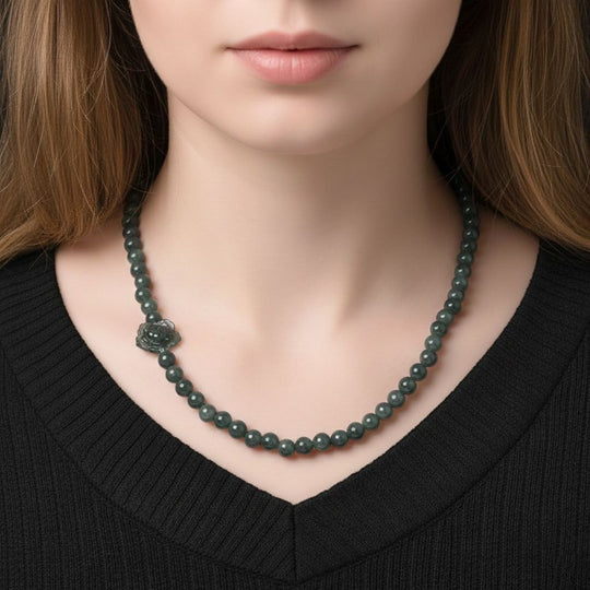 EXTREM SELTEN Natürlicher Olmek Jadeit Halskette ca. 50 cm 925 Silber rhodiniert ca. 170.00 ct