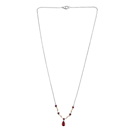 EVER TRUE Mosambik Granat Halskette ca. 50 cm Edelstahl Zweifarbige Beschichtung ca. 1,76 ct.