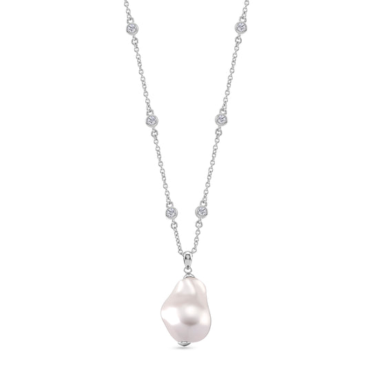 EVER TRUE Weißer Zirkonia, Pfau Muschelkernperle (18-20mm) Halskette ca. 50 cm Nickelfreies Messing rhodiniert 0.91 ct
