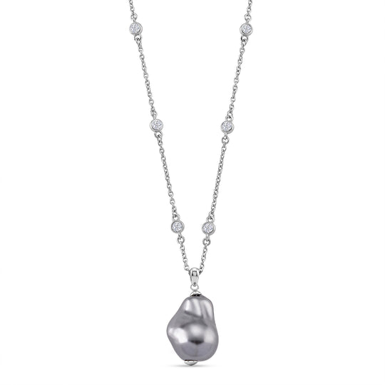 EVER TRUE Weißer Zirkonia, Pfau Muschelkernperle (18-20mm) Halskette ca. 50 cm Nickelfreies Messing rhodiniert 0.91 ct