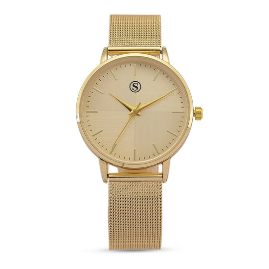 STRADA Armbanduhr, zweifarbiges Sonnenschliff Zifferblatt, goldfarben, 316L Edelstahl Mesharmband