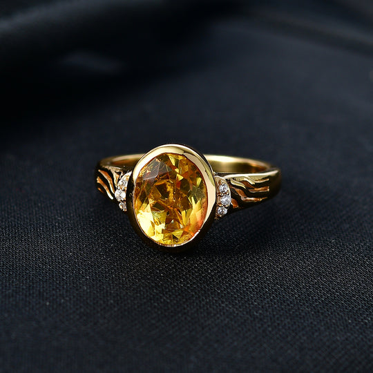 EVER TRUE Feuerflammen-Design - Sphaleros Quarz-Triplette, Weißer Zirkon Ring Nickelfreies Messing, goldfarben, (Größe 20.00) ca. 3.18 ct