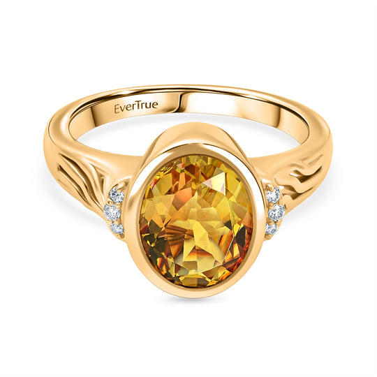EVER TRUE Feuerflammen-Design - Sphaleros Quarz-Triplette, Weißer Zirkon Ring Nickelfreies Messing, goldfarben, (Größe 20.00) ca. 3.18 ct