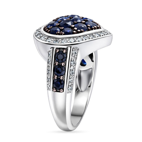 D'Joy Ceylon-Saphir, Weißer Zirkon Ring 925 Silber rhodiniert (Größe 17.00) ca. 2.74 ct