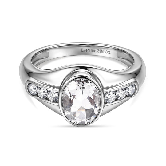 EVER TRUE Weißer Topas, Weißer Zirkonia Ring 316L Edelstahl (Größe 21.00)