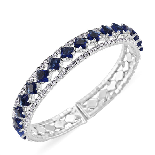 Blauer Zirkonia, Weißer Zirkonia Armreif, Flexibles (ca. 18-19 cm), Nickelfreies Messing