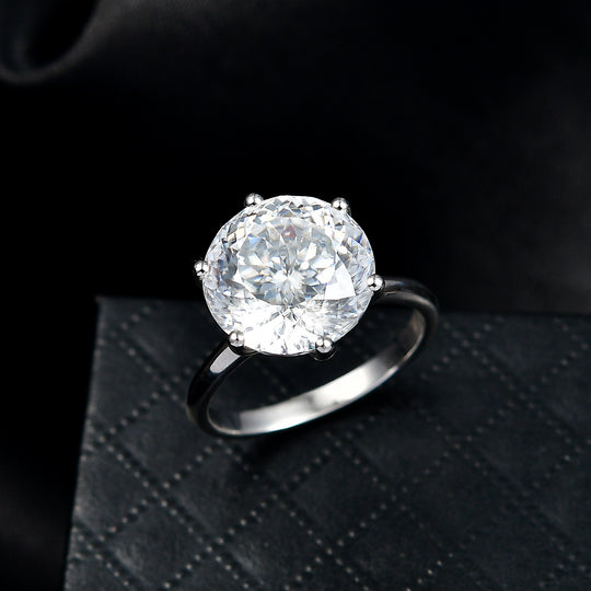 D'Joy 161 Facettiert Moissanit (Rund 12mm) Ring 925 Silber rhodiniert (Größe 18.00) ca. 6.75 ct