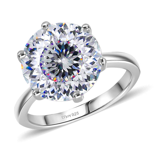 D'Joy 161 Facettiert Moissanit (Rund 12mm) Ring 925 Silber rhodiniert (Größe 18.00) ca. 6.75 ct
