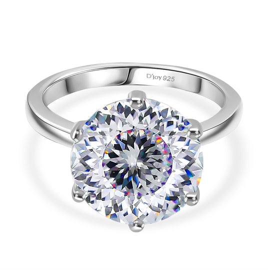 D'Joy 161 Facettiert Moissanit (Rund 12mm) Ring 925 Silber rhodiniert (Größe 18.00) ca. 6.75 ct