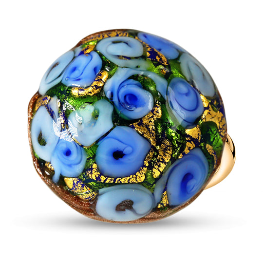 IL MURANO DI FRANCESCA - Blaues MILLEROSE CABOCHON Ring 925 Silber 750 Gelbgold Vermeil (Größe 17.00)