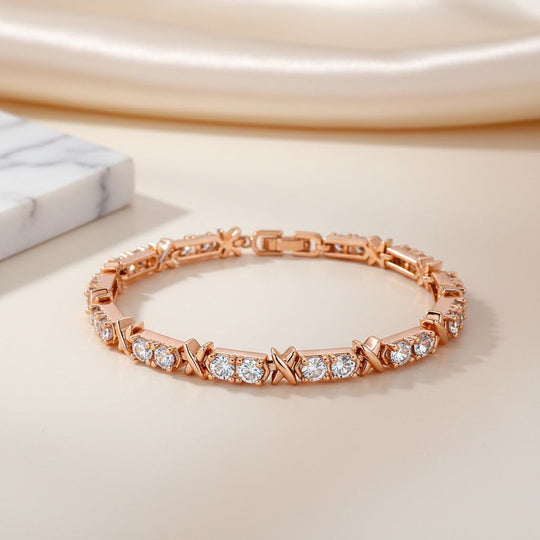 Designer Inspiriert - Weißer Zirkonia Armband ca. 19 cm Nickelfreies Messing, Roségoldfarbe