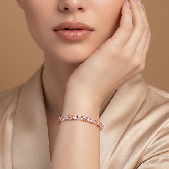 Designer Inspiriert - Weißer Zirkonia Armband ca. 19 cm Nickelfreies Messing, Roségoldfarbe