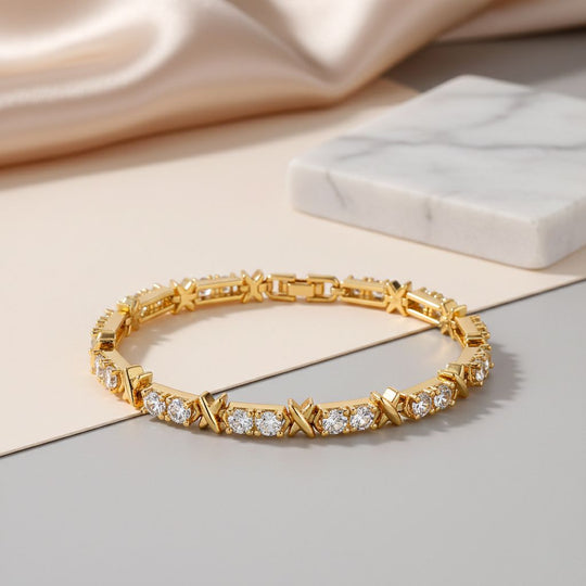 Designer Inspiriert - Weißer Zirkonia Armband ca. 19 cm Nickelfreies Messing, goldfarben