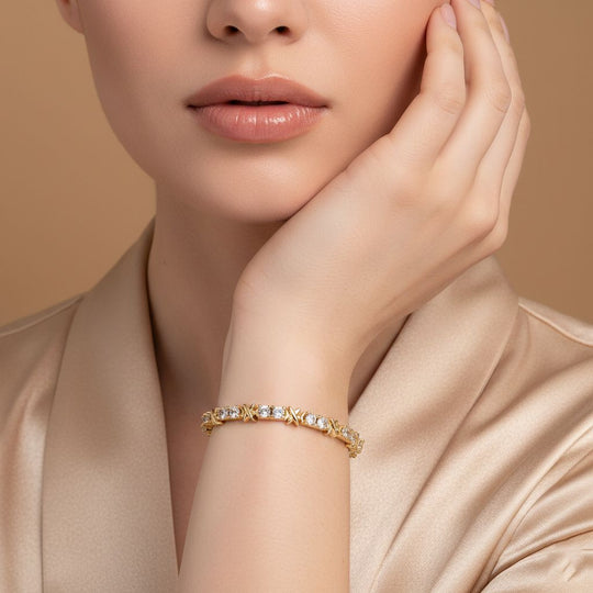 Designer Inspiriert - Weißer Zirkonia Armband ca. 19 cm Nickelfreies Messing, goldfarben