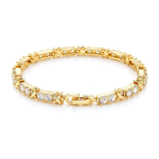 Designer Inspiriert - Weißer Zirkonia Armband ca. 19 cm Nickelfreies Messing, goldfarben