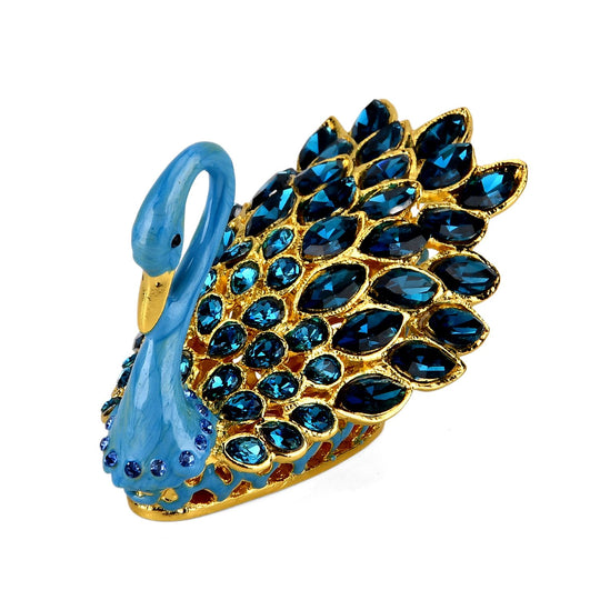 LIVMORE Schwan Schmuckdose mit Kristallbesatz, Metall, 9,5 x 5 x 5,5 cm, Blau