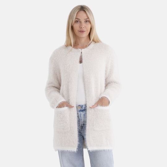 Kuschelweicher, langer Übergangs-Cardigan mit 2 Taschen, gestrickt, Hellgrau