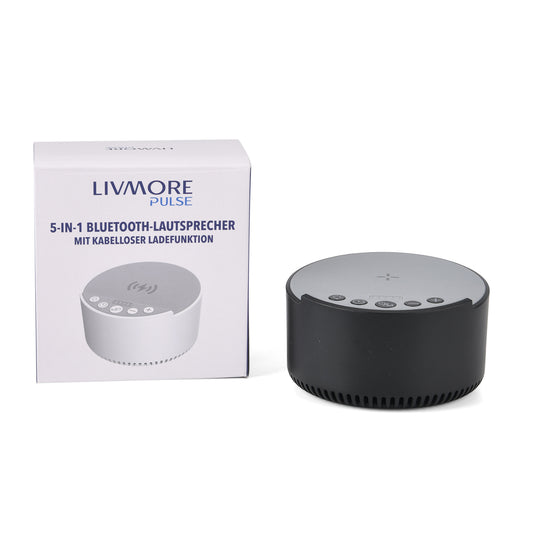 LIVMORE 5-in-1 Soundlight Lautsprecher mit Wireless Charger und RGB Licht, Schwarz