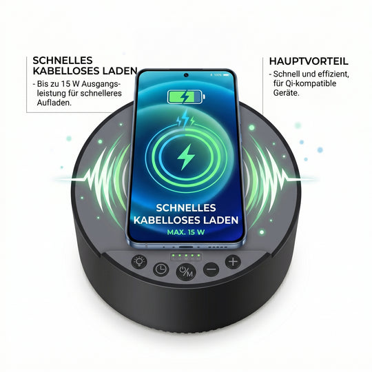 LIVMORE 5-in-1 Soundlight Lautsprecher mit Wireless Charger und RGB Licht, Schwarz