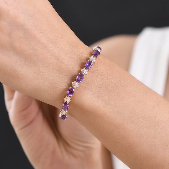 GP - AAA Rose De France Amethyst, Weißer Zirkon Armband ca. 19 cm 925 Silber 750 Roségold Vermeil ca. 12,92 ct.
