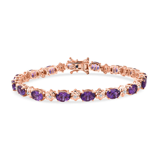 GP - AAA Rose De France Amethyst, Weißer Zirkon Armband ca. 19 cm 925 Silber 750 Roségold Vermeil ca. 12,92 ct.
