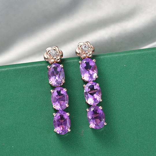 GP - AAA Rose De France Amethyst, Weißer Zirkon Ohrringe 925 Silber 750 Roségold Vermeil ca. 4,85 ct.