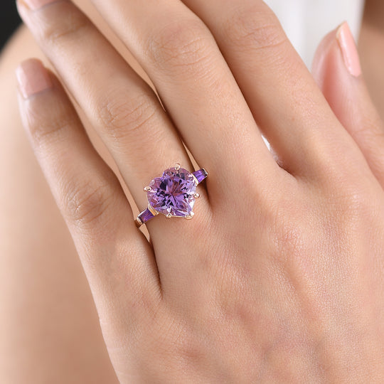 GP Amore - AA Rose De France Amethyst, Afrikanischer Amethyst Ring 925 Silber 750 Roségold Vermeil (Größe 18.00) ca. 6.42 ct