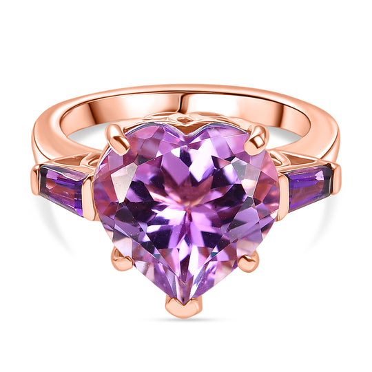 GP Amore - AA Rose De France Amethyst, Afrikanischer Amethyst Ring 925 Silber 750 Roségold Vermeil (Größe 18.00) ca. 6.42 ct