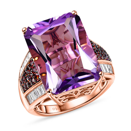D'Joy Rose De France Amethyst, Moissanit Ring 925 Silber 750 Roségold vermeil (Größe 19.00) ca. 17,15 ct
