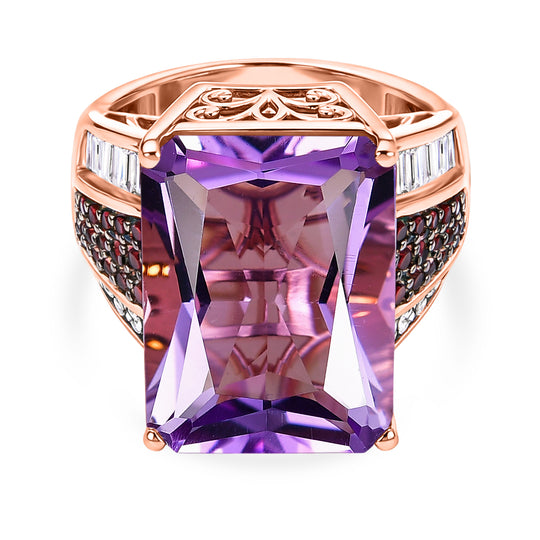 D'Joy Rose De France Amethyst, Moissanit Ring 925 Silber 750 Roségold vermeil (Größe 19.00) ca. 17,15 ct